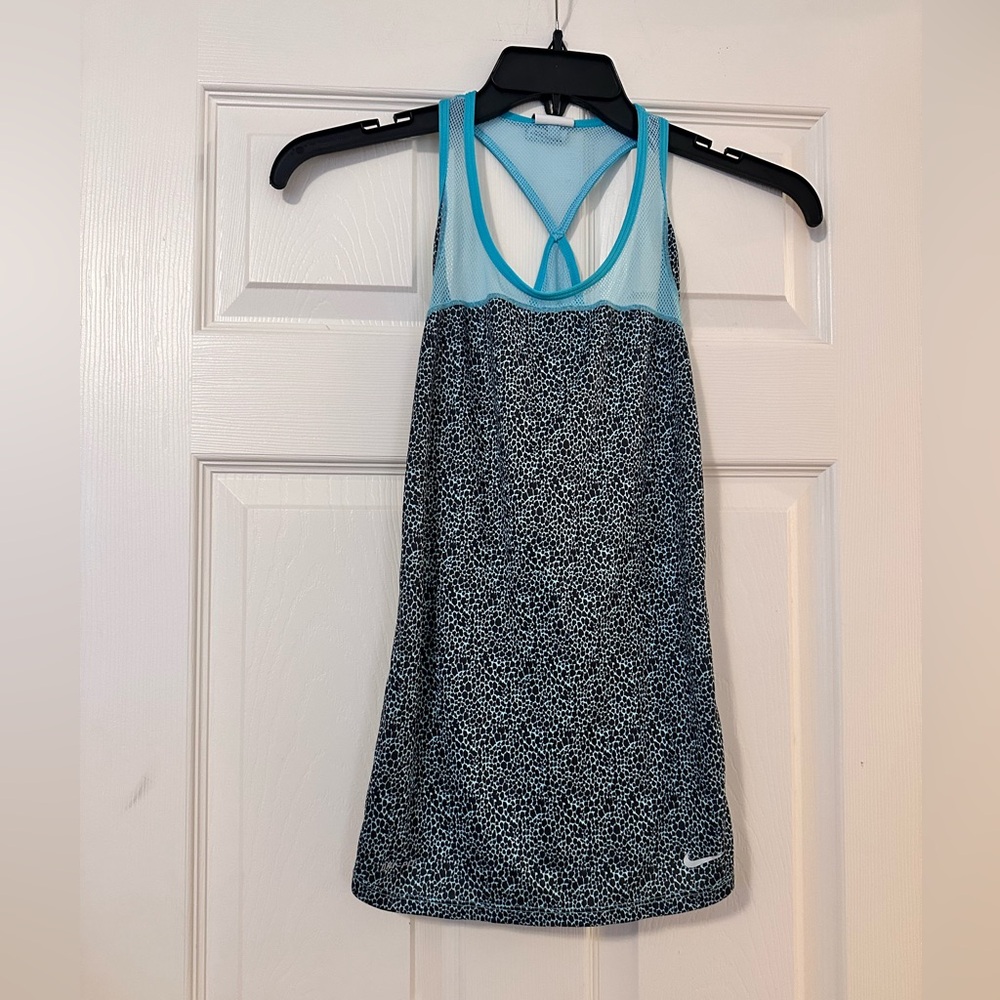 Nike Pro Women's Racerback Dri Fit Tank Top Size Small Black Blue Polka Dots